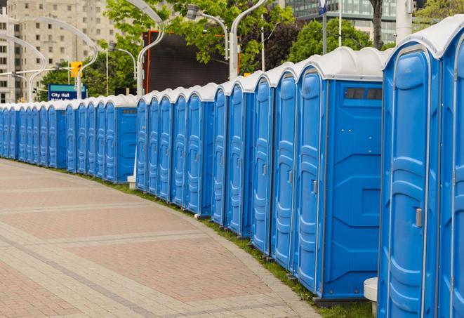 Seasonal porta potty units set up at a Glens Falls, New York venue